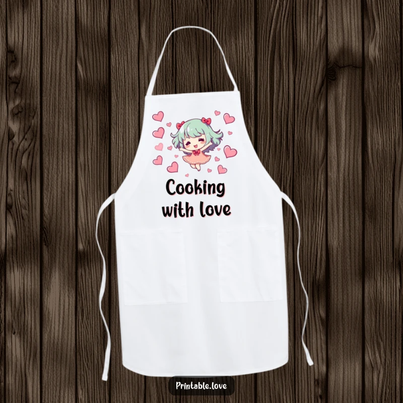Funny Apron: A character dances with hearts while cooking, bringing joy to the kitchen, an excellent funny gift.