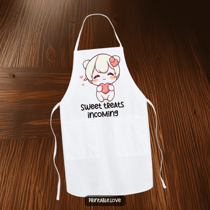 Funny Blushing Heart Apron: A character blushes and playfully pushes a heart towards the viewer, adding a shy charm to kitchen wear.