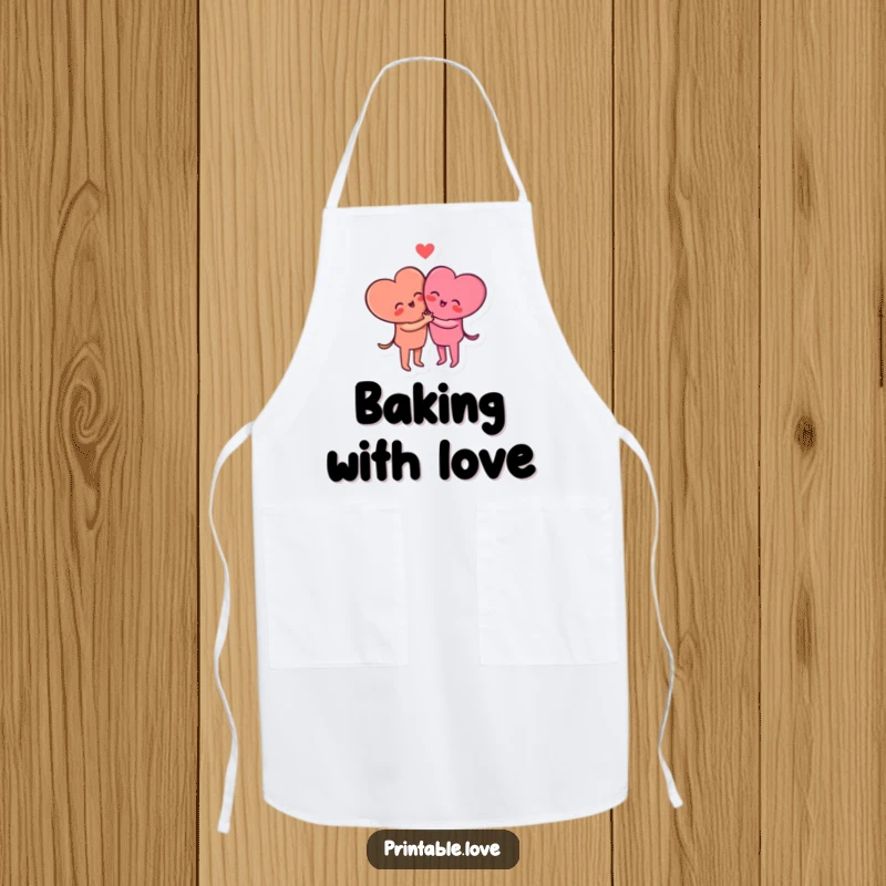 Funny small heart characters embracing on a functional kitchen apron, spreading love and cheer.