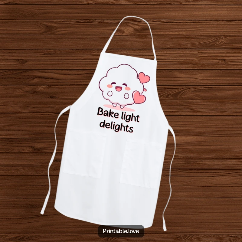 Funny Kawaii Cloud Apron: A cute cloud character is shown giggling uncontrollably, with a happy heart nearby, adding a cheerful and joyful touch to kitchen wear.