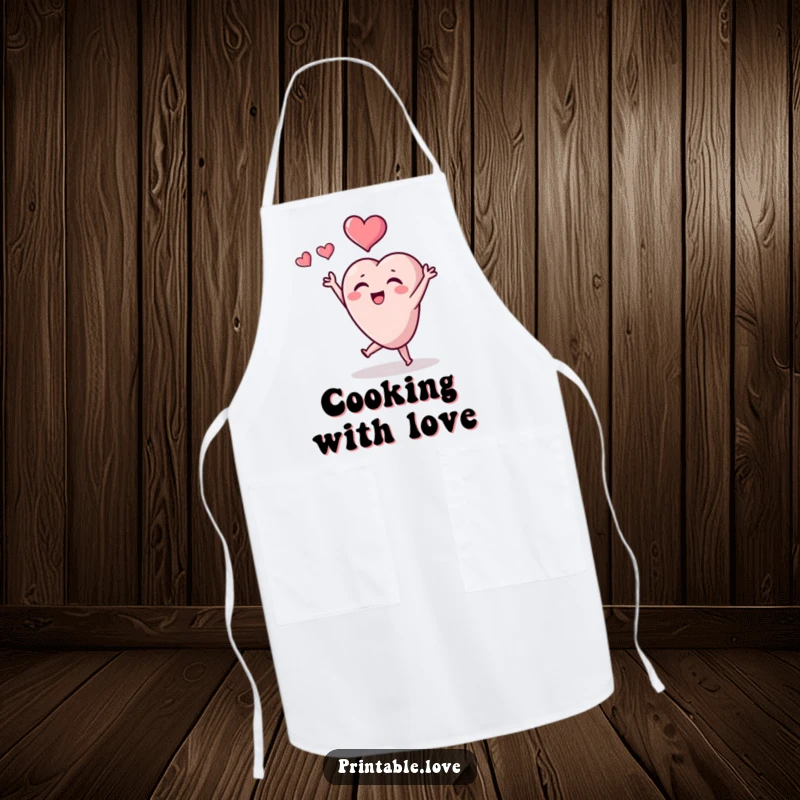 Funny tiny heart character apron, a cute heart tossing a heart, perfect for a funny kitchen gift.