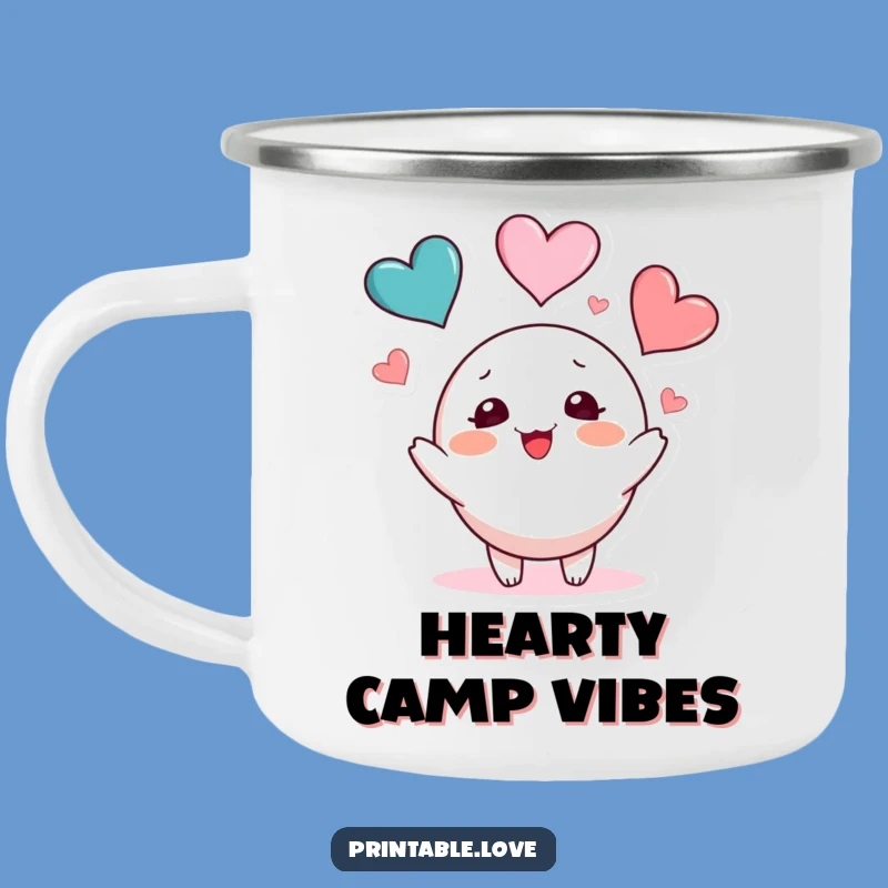 Funny Heart Juggling Camping Mug: Blushing Character Drinkware