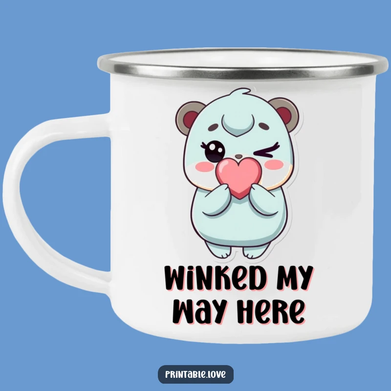 Funny Kawaii Winking Character Camping Mug - Adventure with Adorable Style