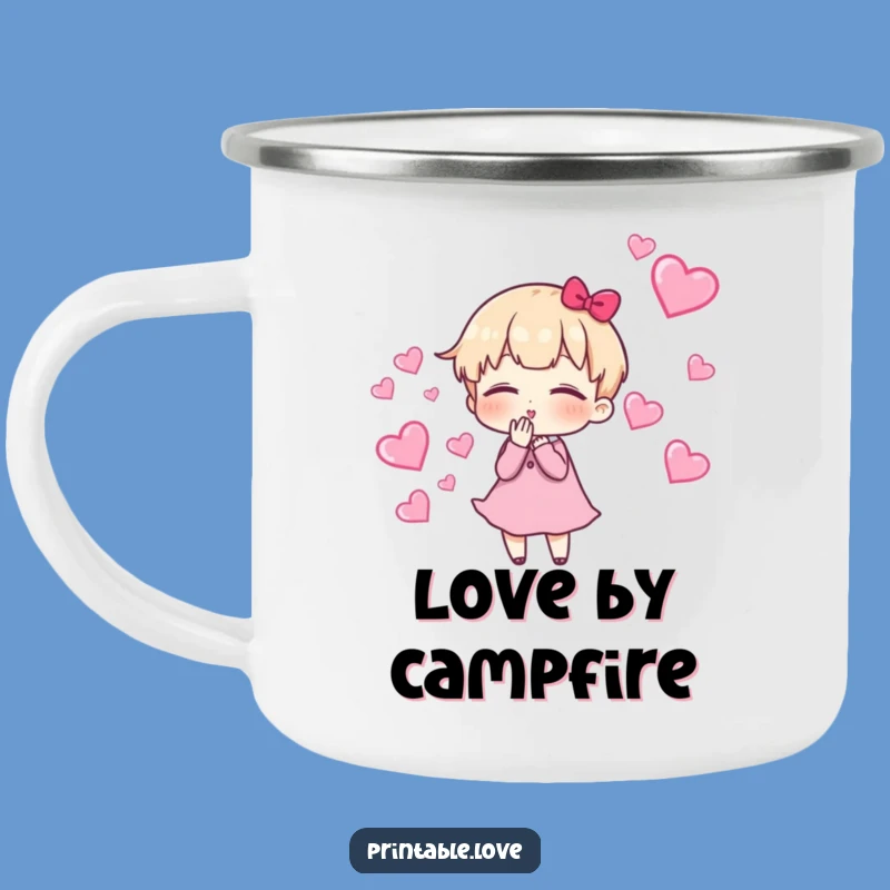 Funny Kissing Character Camping Mug: Durable Heart Trail Metal Mug, Funny Gift