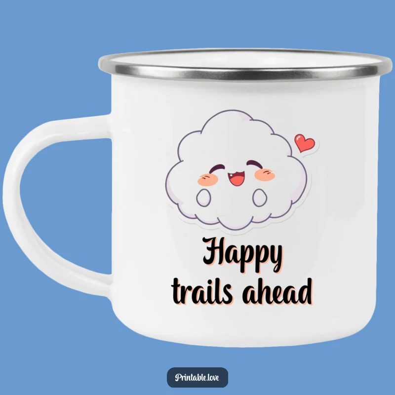 Funny Kawaii Cloud Camping Mug - Giggling Character Enamel Cup, Hilarious Outdoor Gift