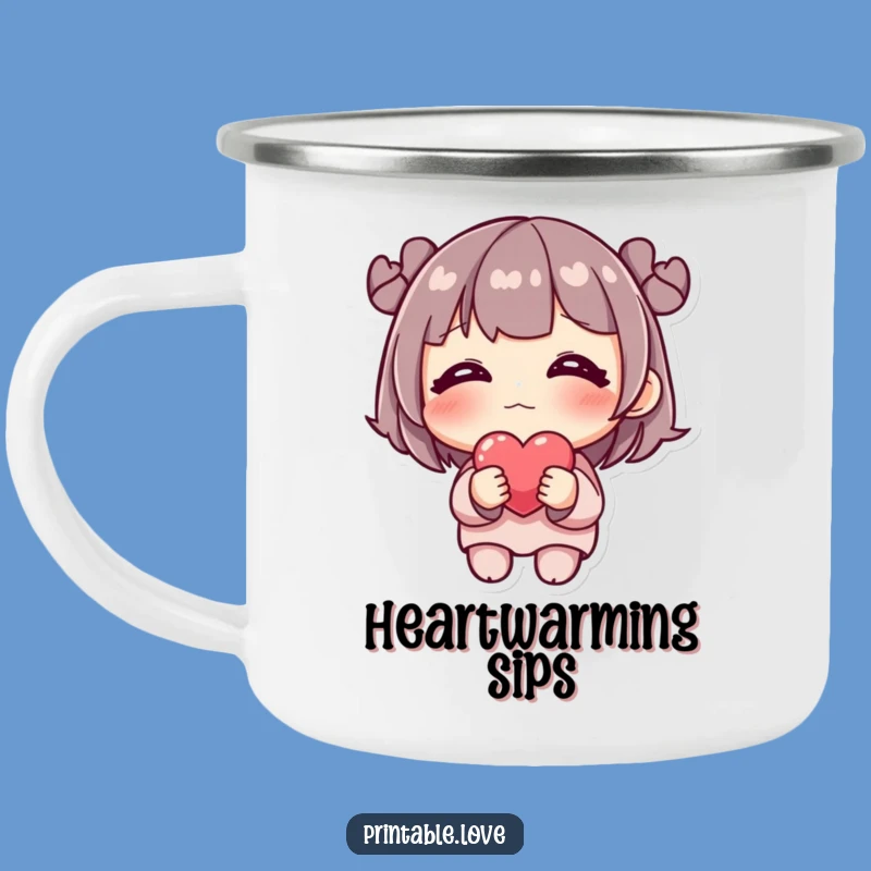 Funny Shy Heart Blushing Enamel Camping Mug - Adventure with Adorable Style