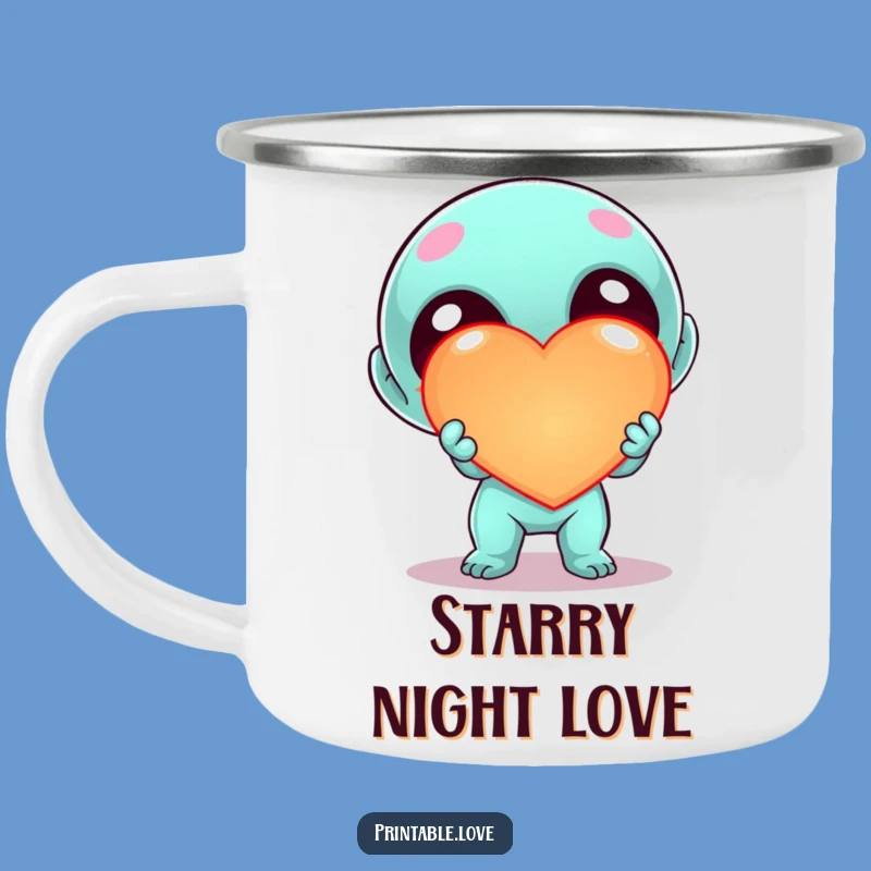 Funny Kawaii Alien Heart Camping Mug - Cute Sci-Fi Character Outdoor Gift