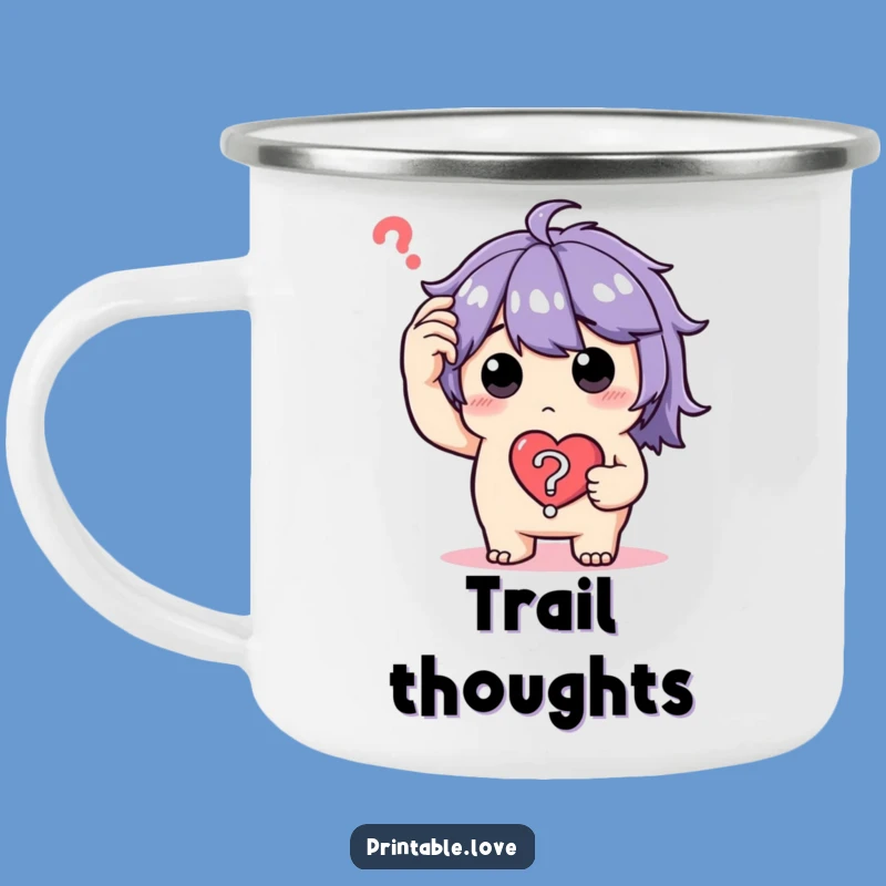 Funny Confused Character Camping Mug: Durable Puzzled Heart Mug, Unique Funny Gift