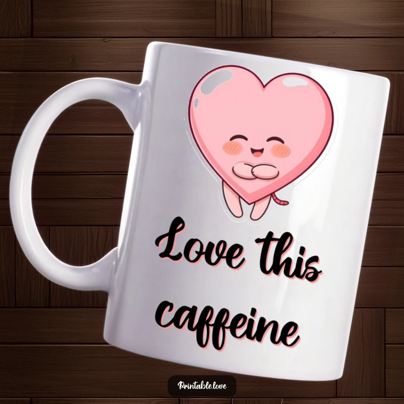 Funny Giggling Heart Mug: character joyfully hugging a large heart, a perfect expression of love.