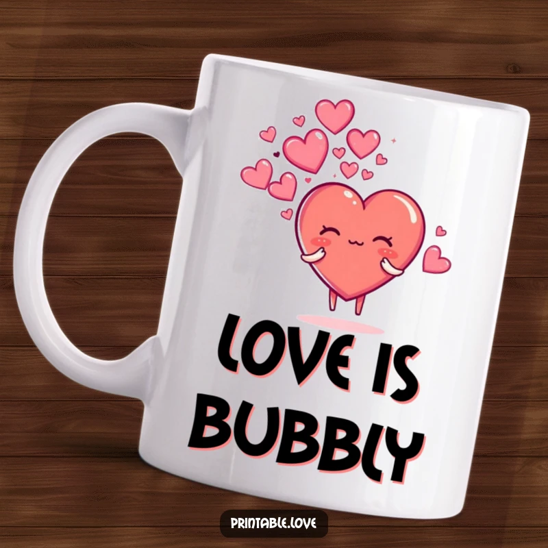 Funny mug with a cute heart character blowing a whimsical cloud of sparkly hearts, symbolizing love and magic.