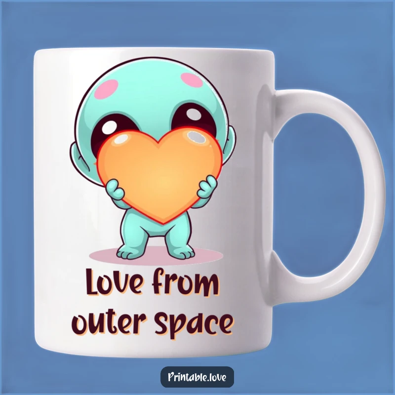 Funny Kawaii Alien Heart Mug - Enthusiastic Character Cute Sci-Fi Gift