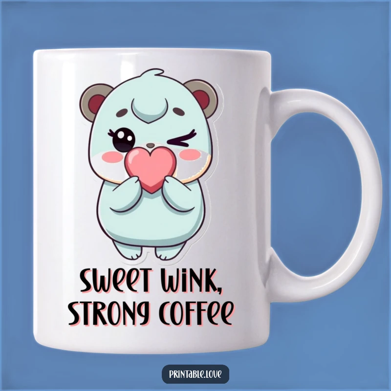 Funny Kawaii Winking Character Mug - A Sweet Treat for Your Coffee Break