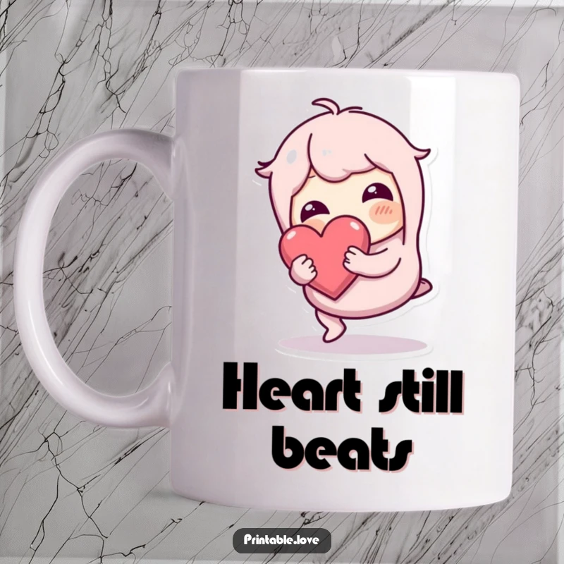 Funny wobbly character tripping but holding a heart safely, conveying dedication and care, a perfect humorous gift.