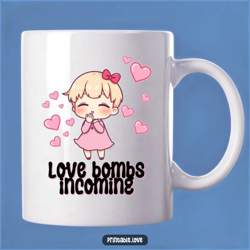 Funny Kissing Character Mug: Adorable Heart Trail Gift for Lovers of Cute
