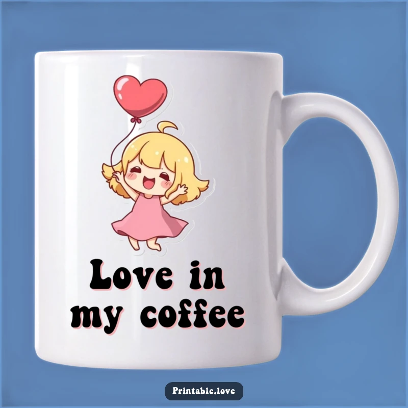 Funny Kawaii Character Mug: Joyful Heart Balloon Twirl Gift