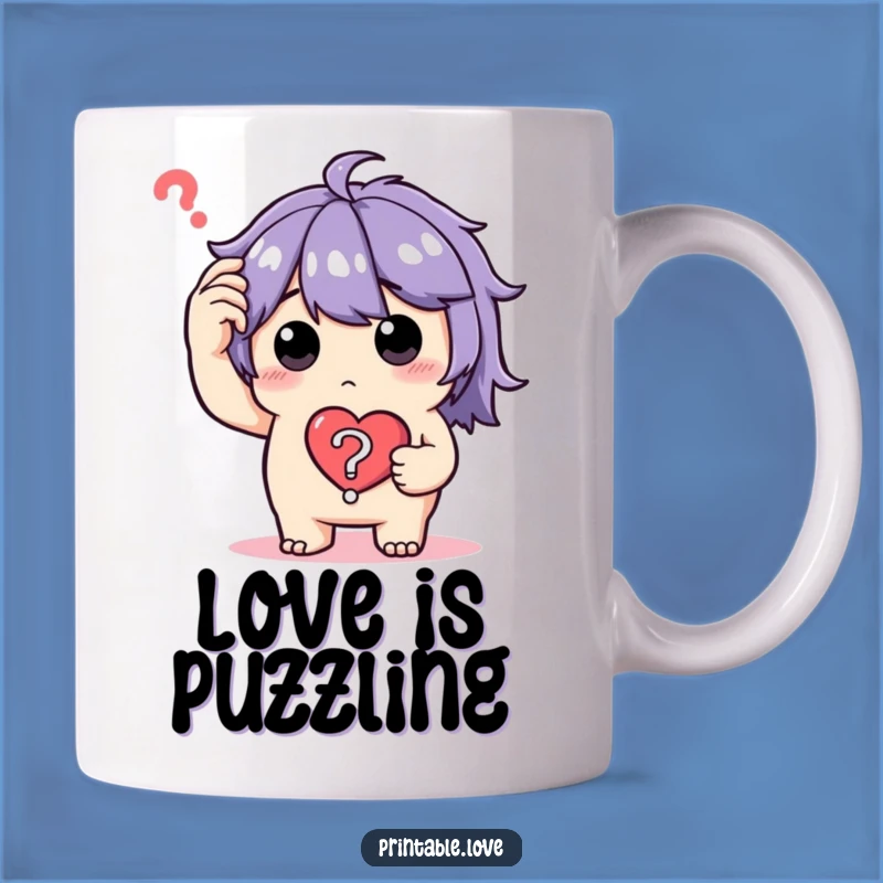 Funny Confused Character Mug: Puzzled Heart Question Mark Gift, Great Humor