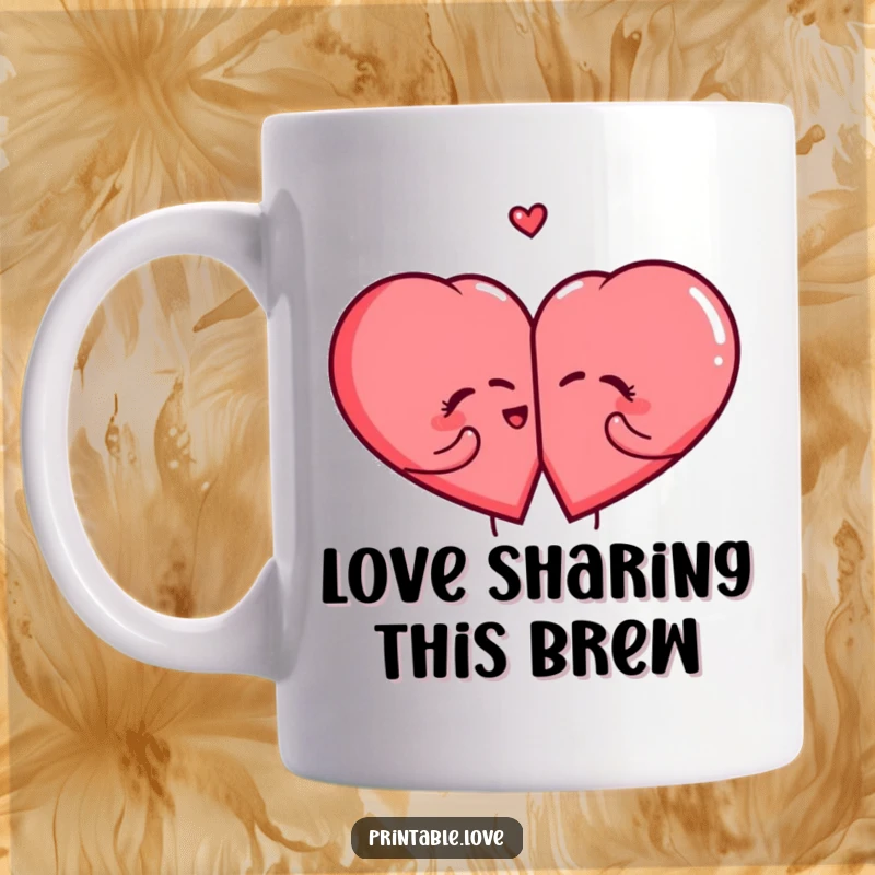 Funny Heart Split Mug featuring two adorable hearts emerging from one, joyfully giggling together, perfect for couples.