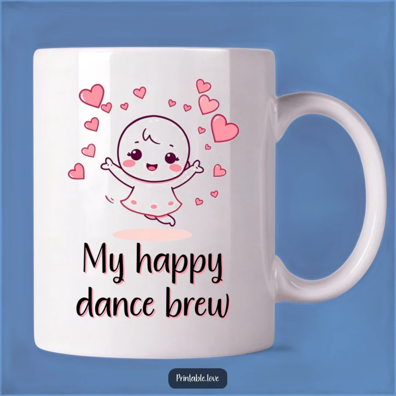 Funny Kawaii Dance Mug: Joyful Character Hearts - Energetic Funny Gift
