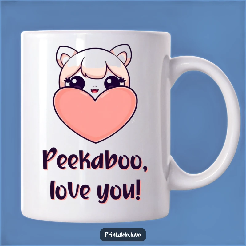 Funny Kawaii Heart Peek Mug: Adorable Character's Cute Surprise - Perfect Funny Gift