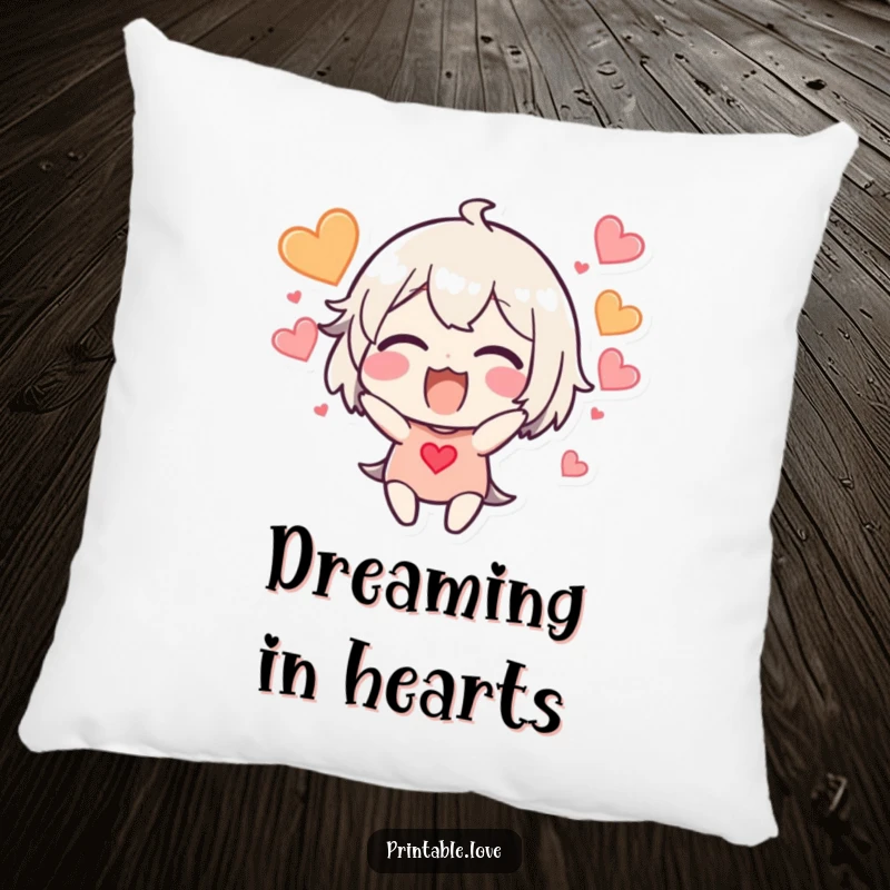 Funny excited character pillow, hearts bursting around the head, soft and funny gift.