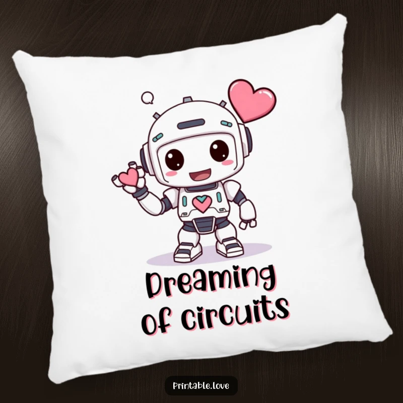 Funny Kawaii Robot Pillow: A cute robot offers a heart with a big, funny bow, providing soft, humorous comfort.
