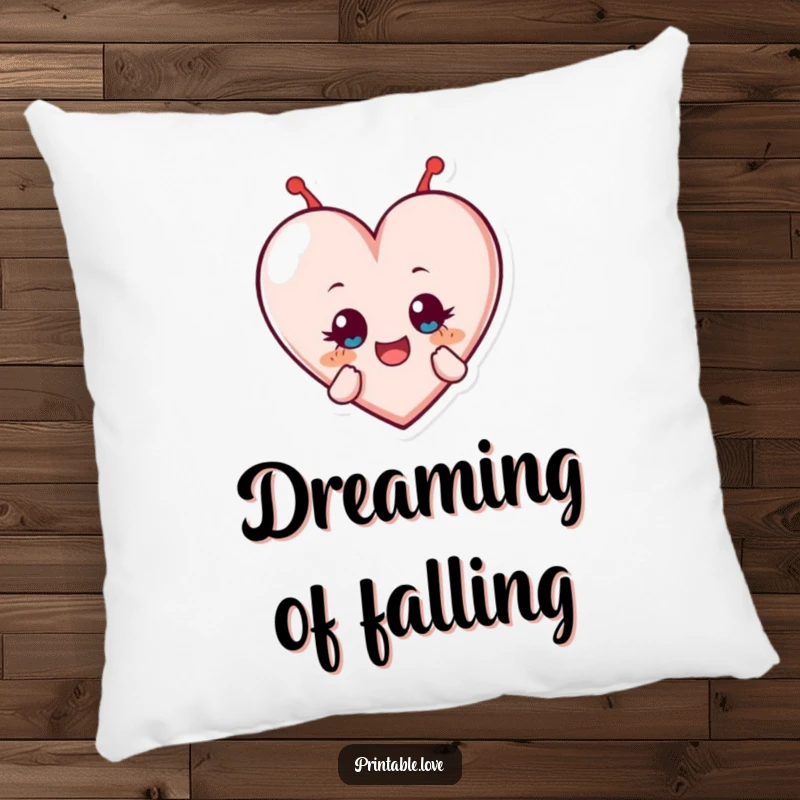 Funny cushion featuring a heart character in a state of delightful tumbling, eyes wide and shining with pure, unadulterated joy.
