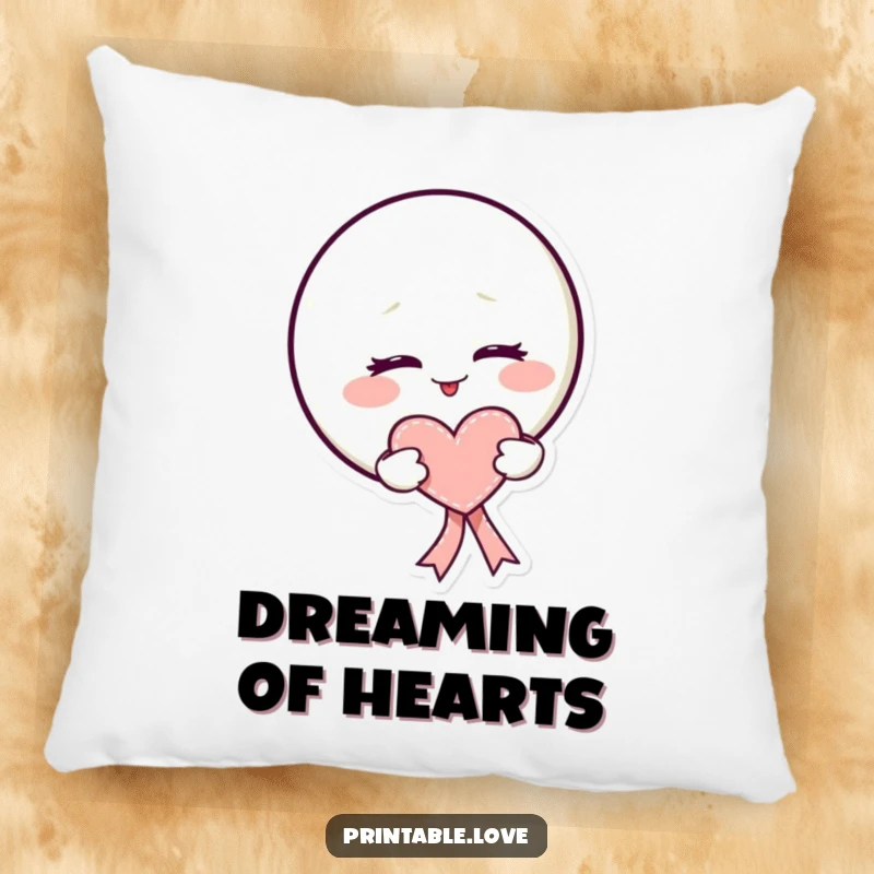 Funny kawaii moon pillow with a mischievous wink and a heart-shaped ribbon, offering comfort and playful style.