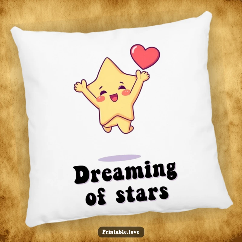 Funny Kawaii Star Character Doing a Joyful Leap Holding a Heart Aloft, Soft and Humorous Decor, Funny Gift