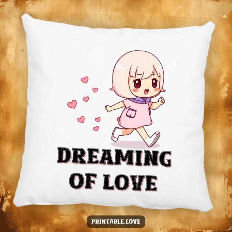Funny Striding Hearts Pillow: Soft cushion featuring a character confidently walking, leaving a trail of hearts.