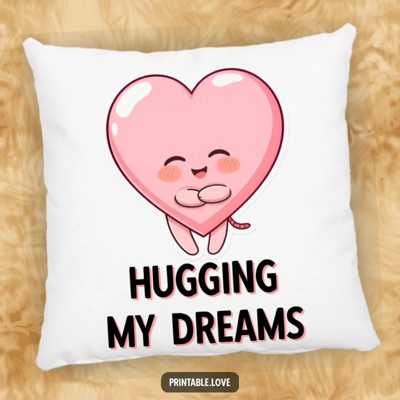 Funny Giggling Heart Pillow featuring a character hugging a large heart, a soft funny gift.