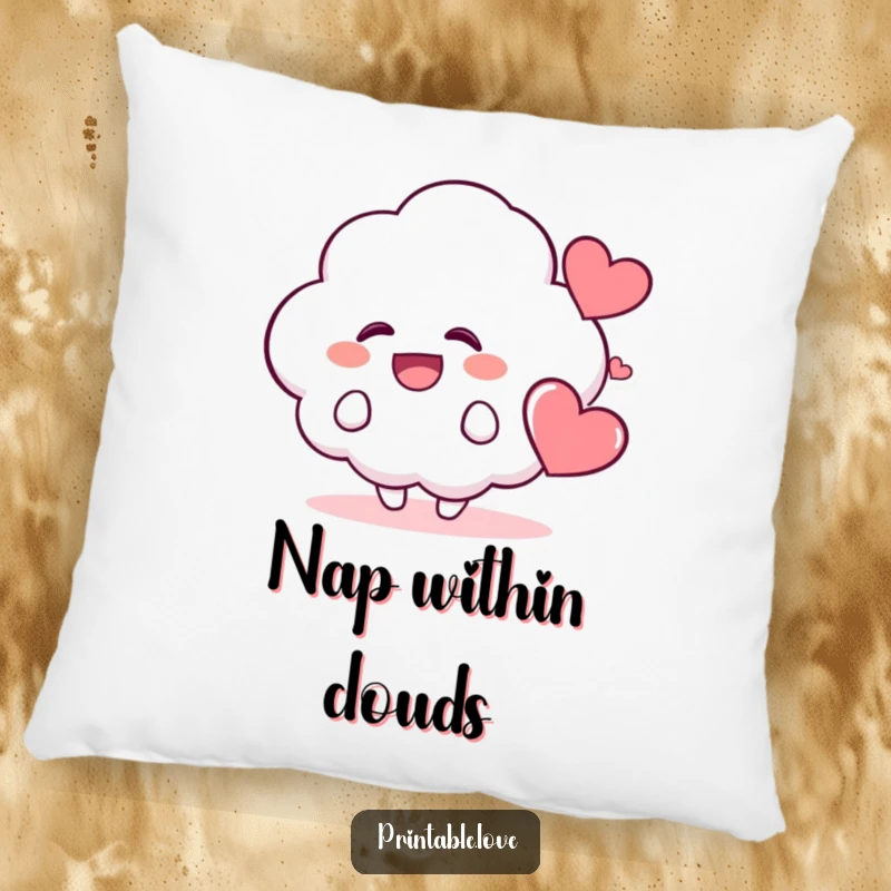 Funny Kawaii Cloud Pillow: A plush pillow featuring a giggling cloud character with a nearby happy heart, perfect for cozying up with joyful vibes.