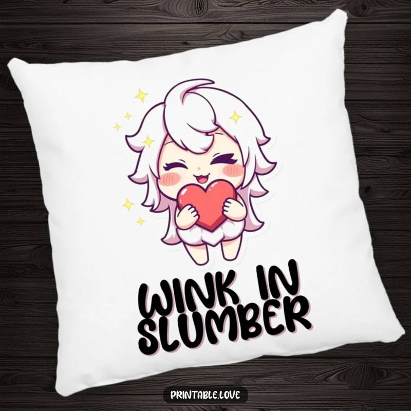 Funny Winking Heart Pillow: A plush pillow featuring a sparkling character winking with a mischievous grin while holding a heart.