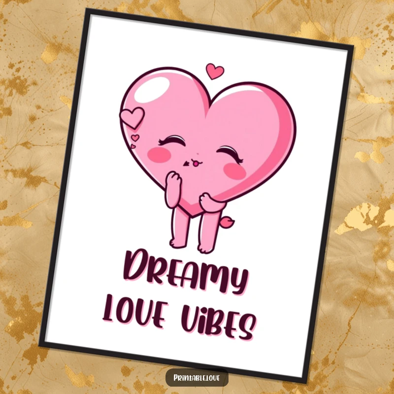 Funny heart character blowing a kiss with a dreamy expression, printable digital art for romantic and dreamy decor.