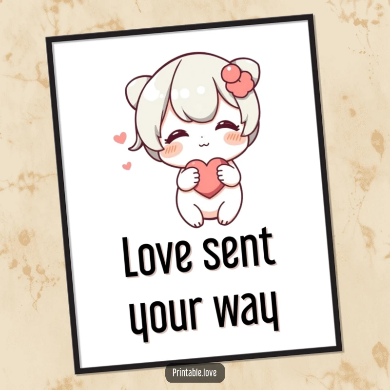 Funny Blushing Heart Digital Art: A downloadable print of a character blushing warmly while playfully pushing a heart towards the viewer.