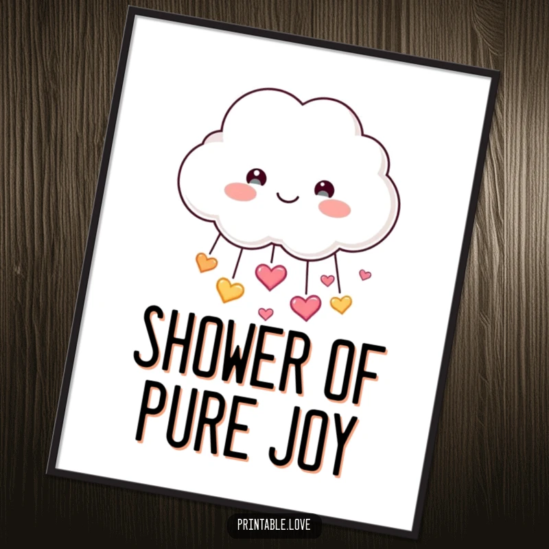 Funny Cloud Digital Art: A smiling cloud character showers sparkling hearts, creating a vibrant and humorous scene of love and happiness.