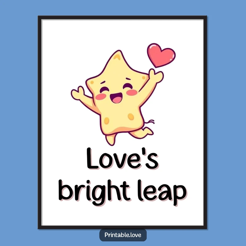 Funny Kawaii Star Digital Art Print: Instant Download Joyful Leaping Star Wall Decor
