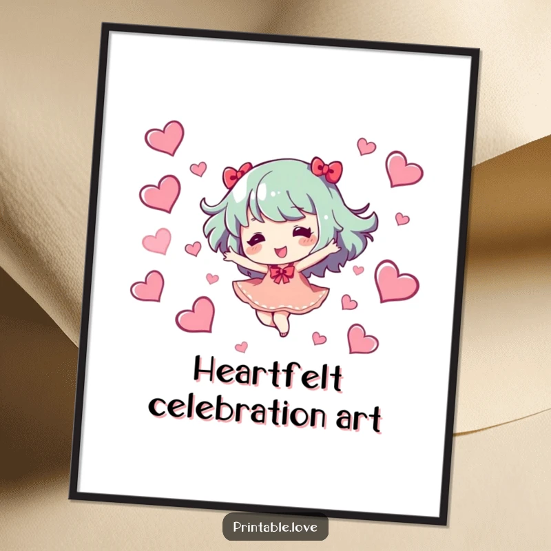 Funny Digital Art Print: A joyful character dances amid hearts, instantly bringing happiness to any space, a perfect funny gift.