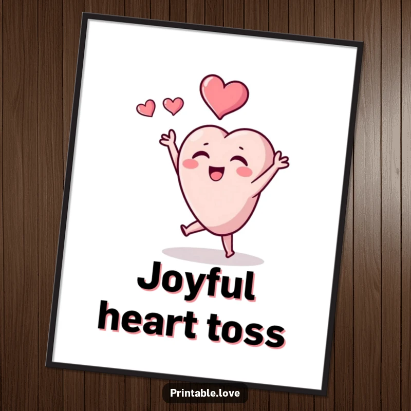 Funny tiny heart character digital art print, a cute heart joyfully tossing a heart, instant download.
