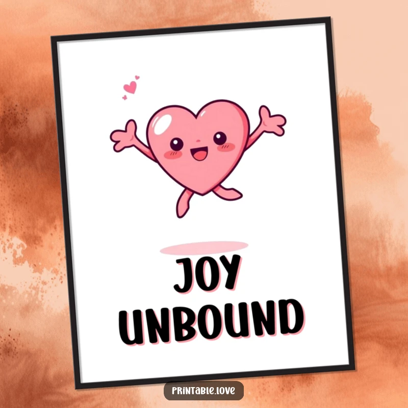 Funny Tiny Heart Leaping Digital Art: A downloadable print of a small heart character joyfully leaping with arms spread wide, radiating pure happiness.