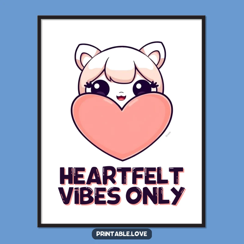 Funny Kawaii Heart Peek Digital Art: Adorable Character Decor - Instant Funny Gift