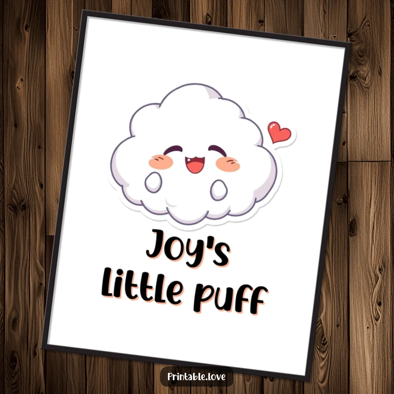 Funny Kawaii Cloud Digital Art Print: High-resolution artwork of a giggling cloud character with a happy heart, perfect for digital display or printing.