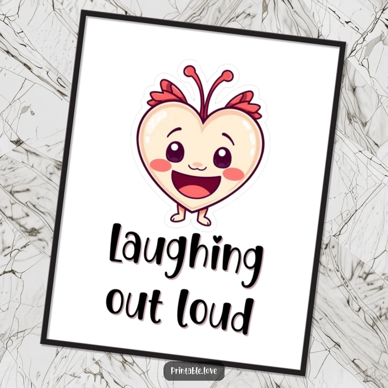 Funny heart character with wide eyes, captured in a fit of laughter, available as a high-resolution digital art print.
