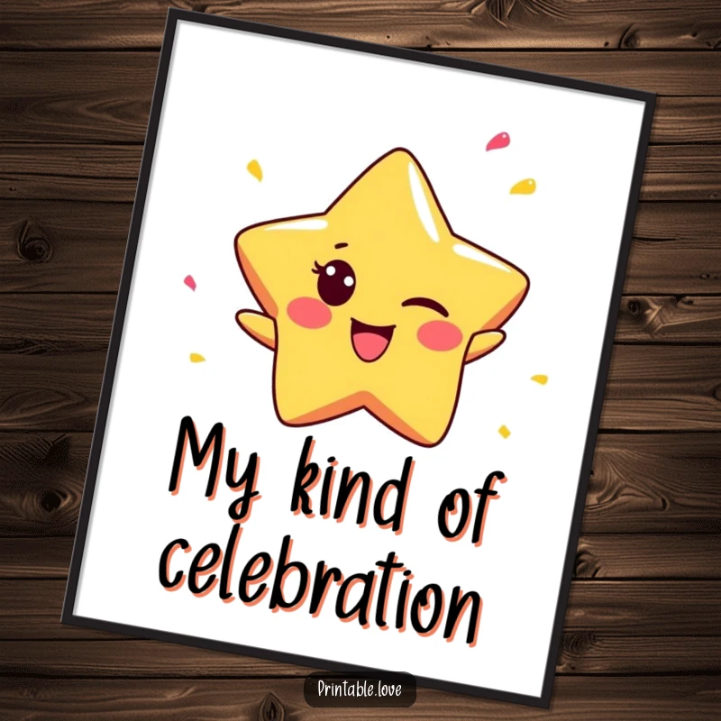 Funny Star Digital Art: A tiny, winking star character energetically throws confetti, creating a vibrant and humorous celebratory scene.
