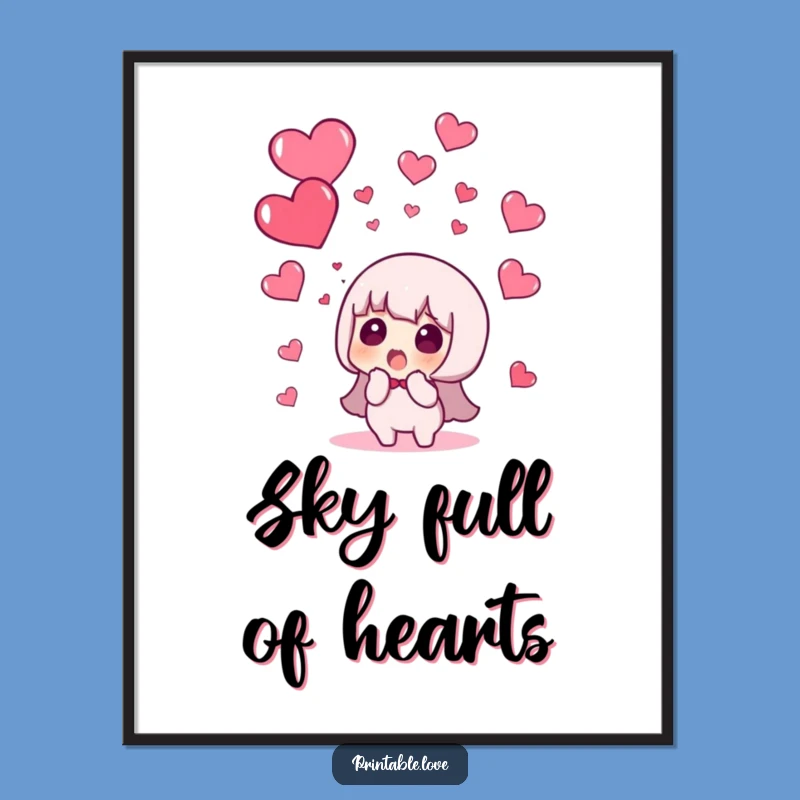 Funny Surprise Heart Rain Digital Art: Instant Character Gift Download