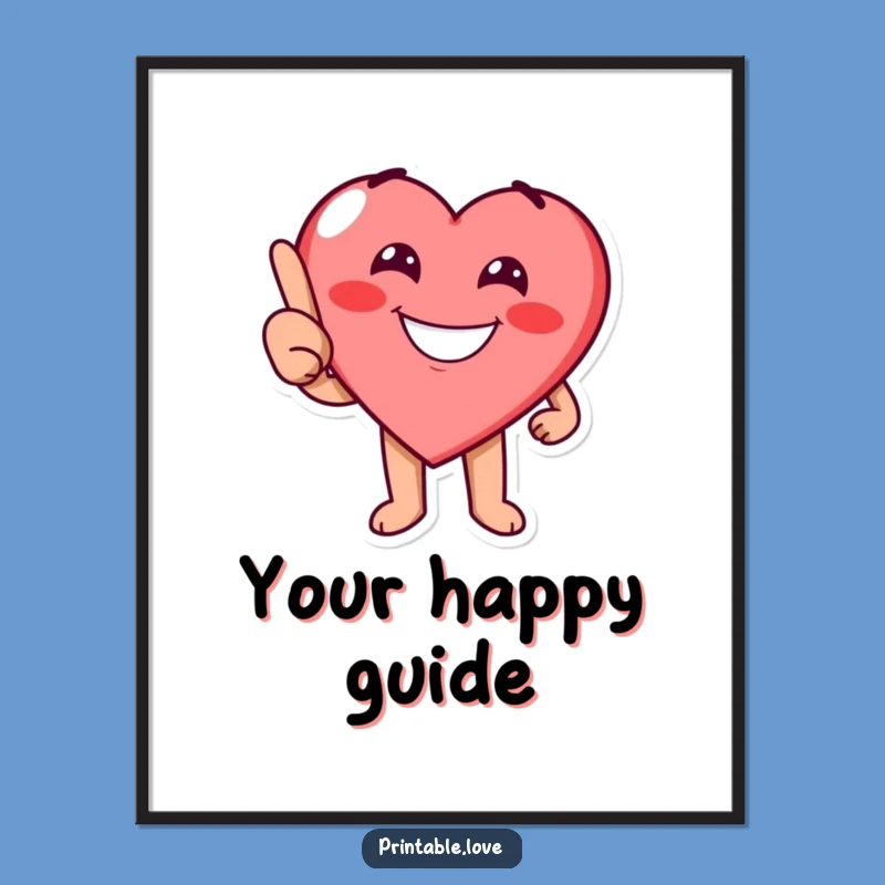 Funny Pointing Heart Digital Art: Instant Cheerful Direction Decor