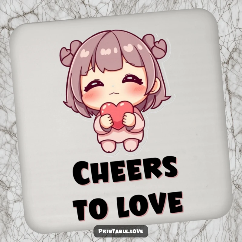 Funny Drink Coaster: A shy character blushes while holding a delicate heart, protecting surfaces in style.
