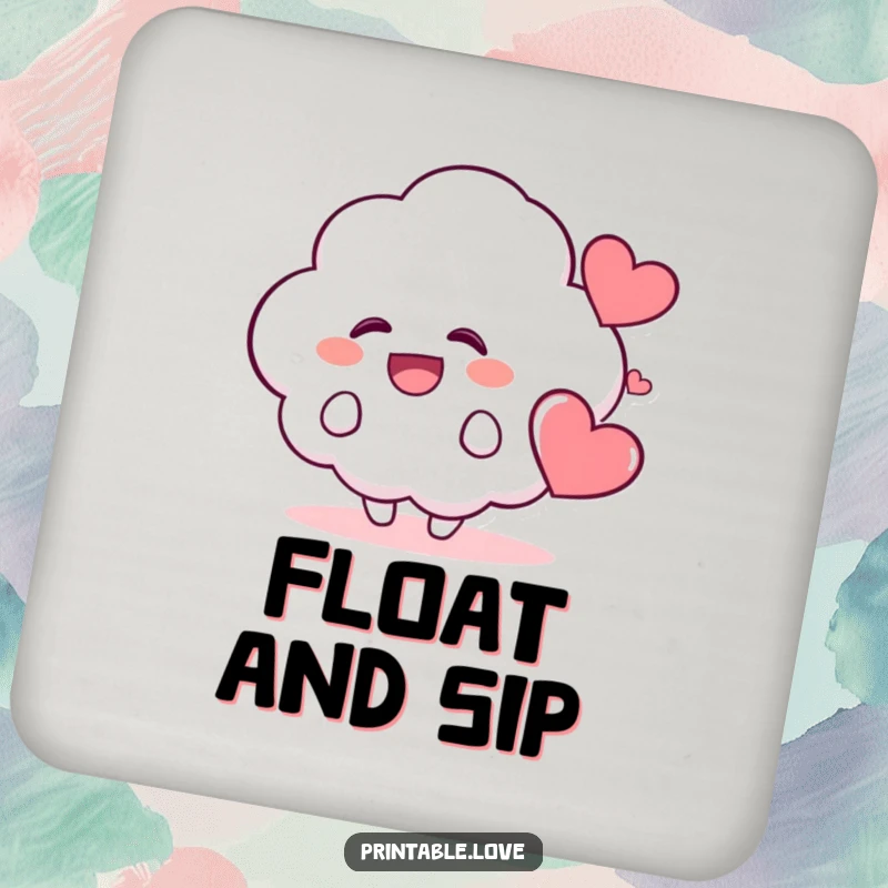 Funny Kawaii Cloud Drink Coaster: A cute cloud character giggles uncontrollably, with a nearby happy heart, adding a cheerful and joyful touch to drink protection.