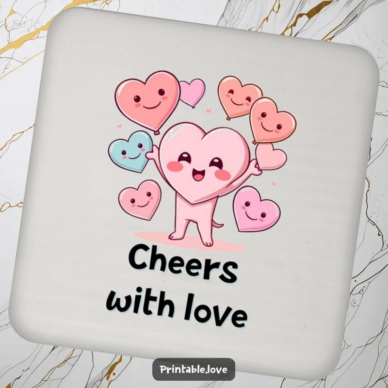 Funny Kawaii Heart Character Juggling Multiple Smiling Hearts with Delight, Protecting Drinks with Humor, Funny Gift