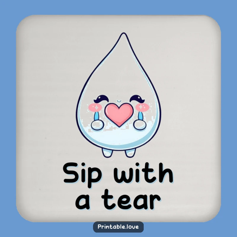 Funny Kawaii Teardrop Drink Coaster - Happy Tears Protector, Adorable Funny Gift