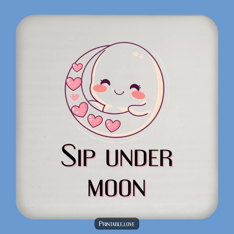 Funny Moon Coaster: Protect Surfaces with Heart Crescent, Celestial Gift
